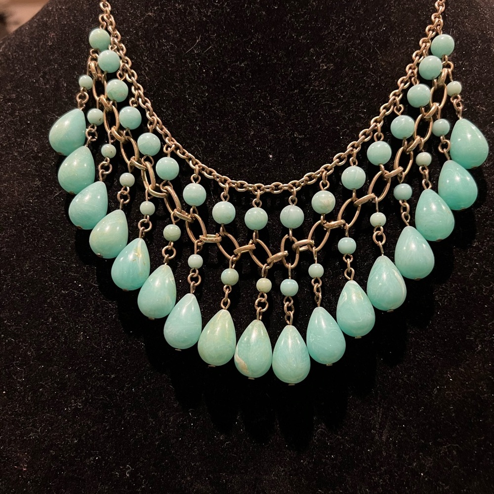 Blue Teardrop Boho‎ Bib Statement Necklace